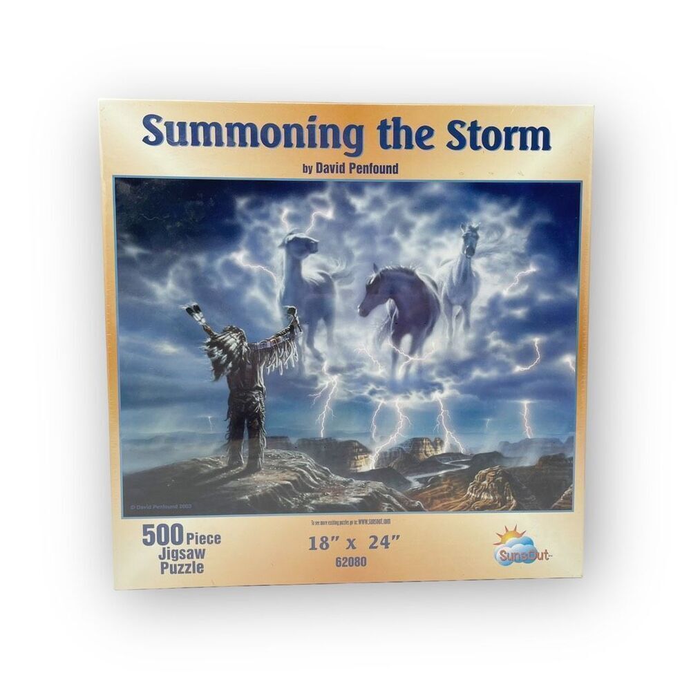 Vintage SunsOut Summoning the Storm Native 500 Piece Jigsaw Puzzle 18"×24" 62080